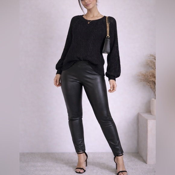 Sweaters - Black Women's Sweater and Faux Leather Pants